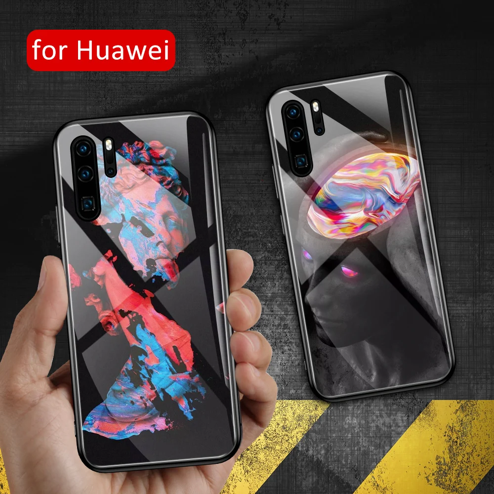 For case huawei p20 pro statue art Glass back cover p30 for Huawei P9 P10 Plus P20 P30 Pro lite | Мобильные телефоны и