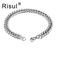 Нержавеющая сталь Для мужчин толстый крепкий браслет с двойной петлей скругленный угол цепь 7 мм ежедневные браслет на запьястье Высокое качество