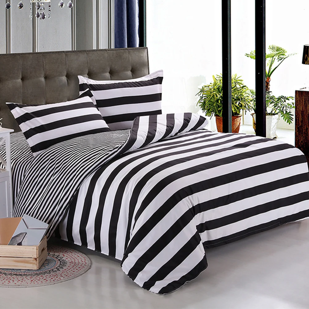 

Pillow Cover Wide Stripes Lightweight Sanding Soft Quilt Cover King Queen Bedding Set 3 Pieces Set