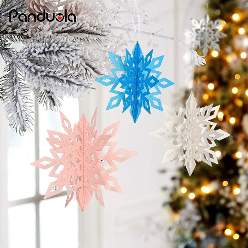 6Pcs/set 3D Paper White Blue Snowflake Ornaments Christmas Garland Holiday Festival Frozen Themed Birthday Party Home Decoration