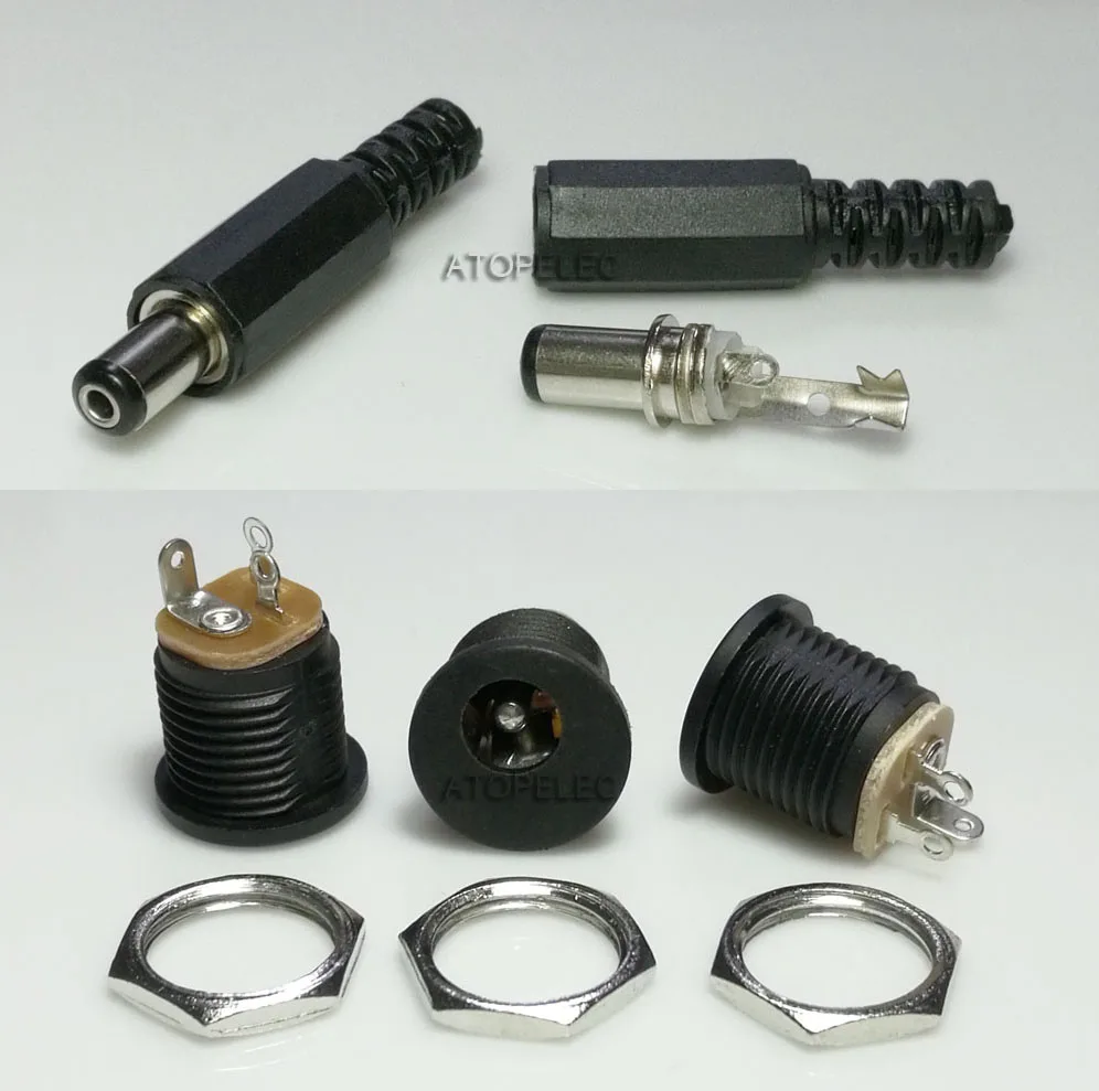 

1 set 5.5mm x 2.5mm 12V 3A DC Power Male Plug + Female Socket Jack with Nut Panel Mount