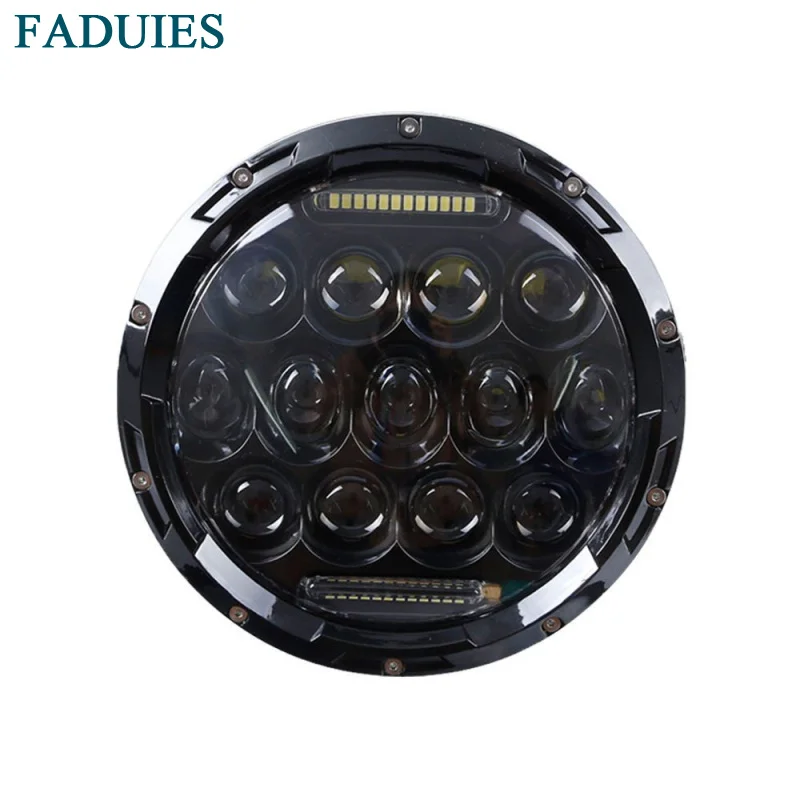 Black 7 Inch 75W Round Daymaker LED Projector Headlight Waterproof Bulb for Harley Davidson Motorcycle & Jeep Wrangler LED Headlamp  (2)1