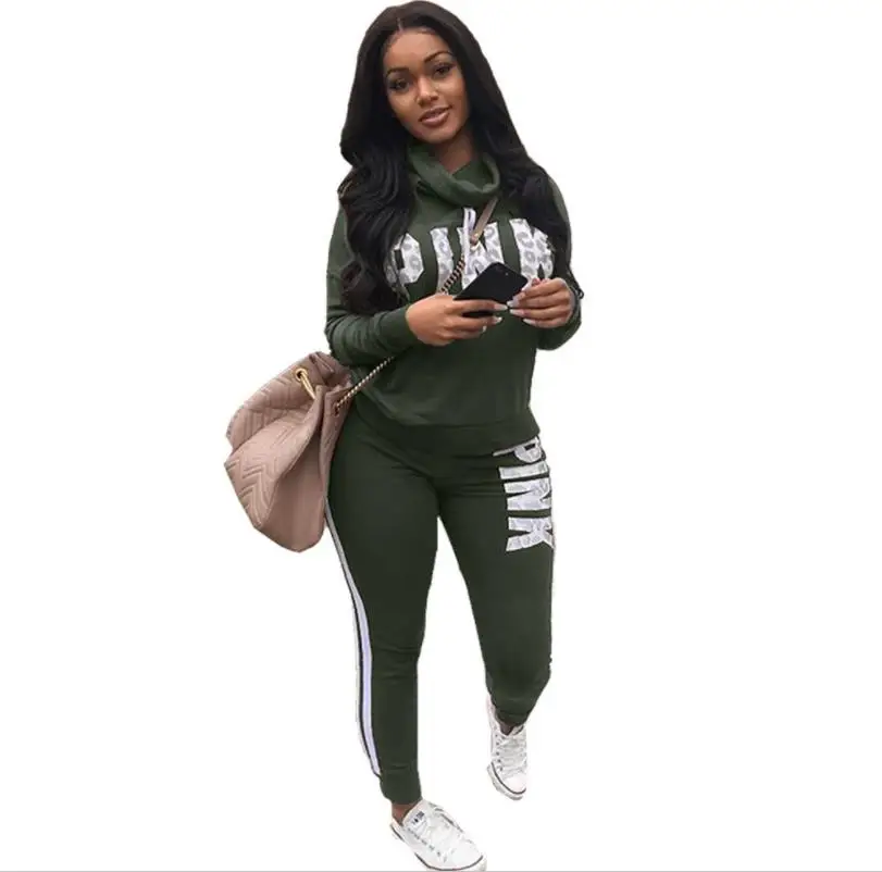 Skinny Long Pants Tracksuit Set Letter Printed Long Sleeve Pullover Sweatsuits Two Piece Outfits for Women