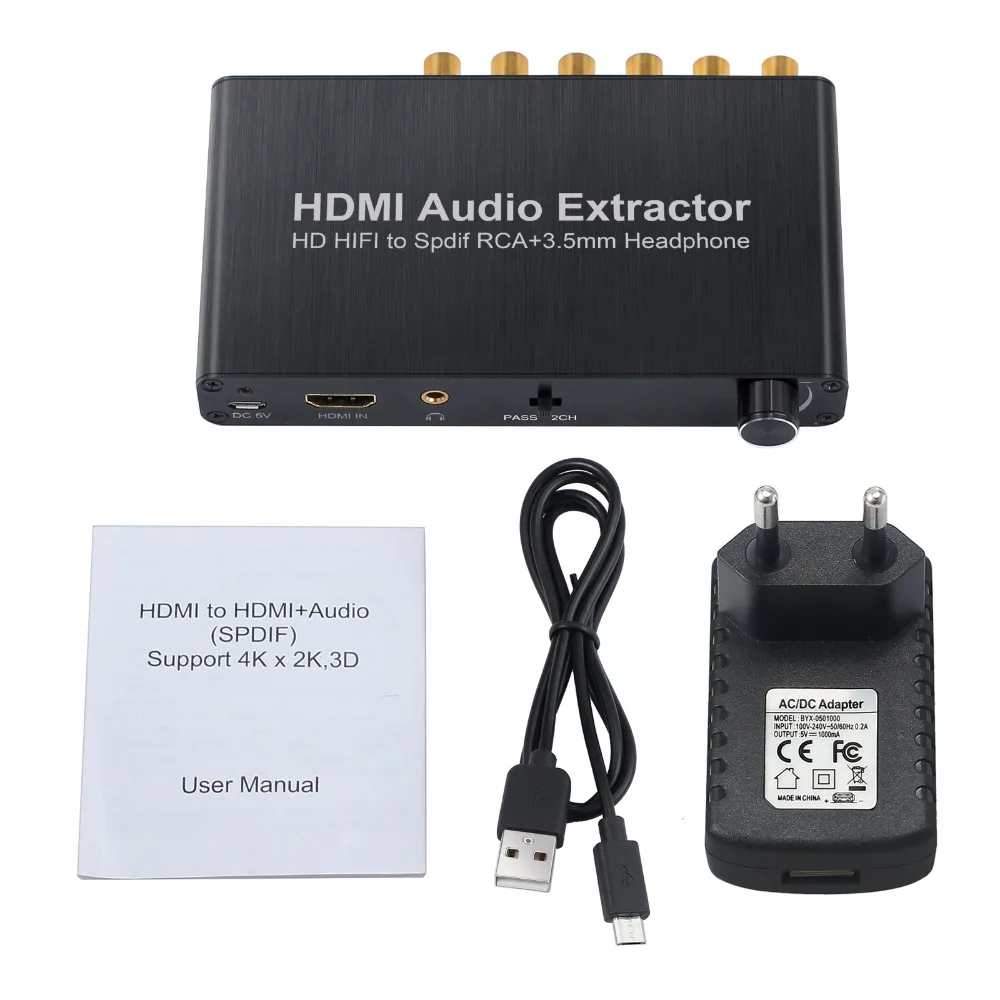 Proster4K 3D с регулятором громкости аудио экстрактор HDMI в оптическим аналогом Toslink 5.1CH