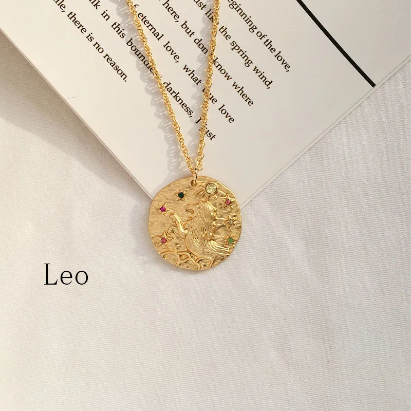 12 ювелирные изделия с созвездиями с золотым цветом знак зодиака Золотая монета кулон в форме диска ожерелье для мужчин женщин подарок Прямая - Окраска металла: AP0091