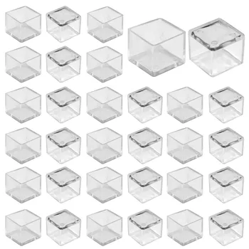 

32pcs Square Chair Leg Caps Transparent Clear Anti-Slip Leg Floor Protectors Chair Table Stool Leg Covers Furniture Leg Cube Fee