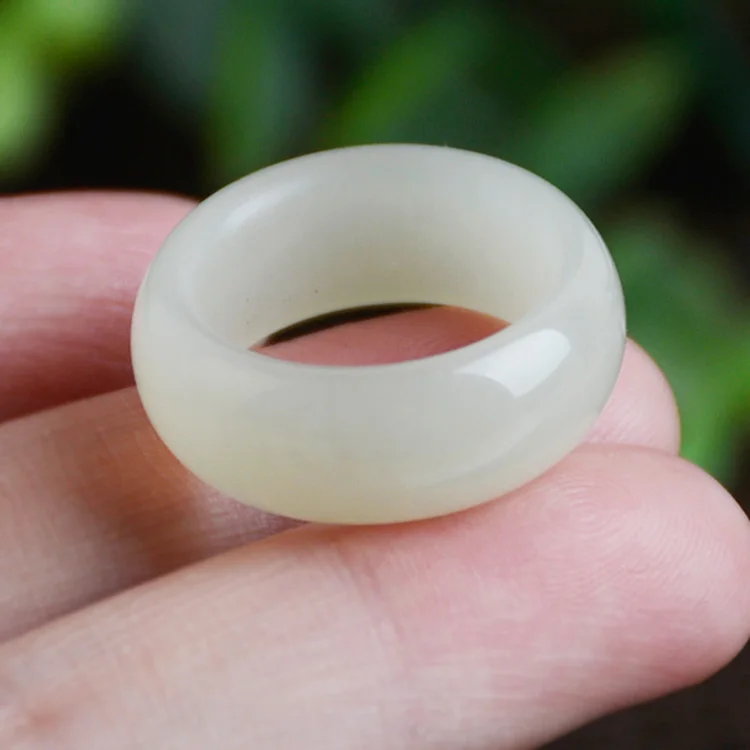 Pure Natural Hetian Jade White Jade Ring Chinese With Certificate