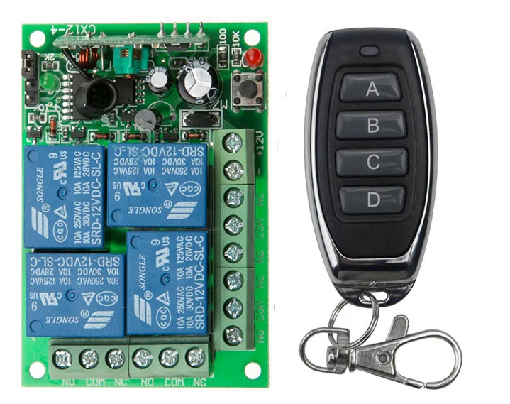 DC12V 24V 4CH 4 CH 무선 RF 원격 제어 전등 스위치 10A 릴레이 출력 라디오 수신기 모듈 스위치 컨트롤러 차고 문