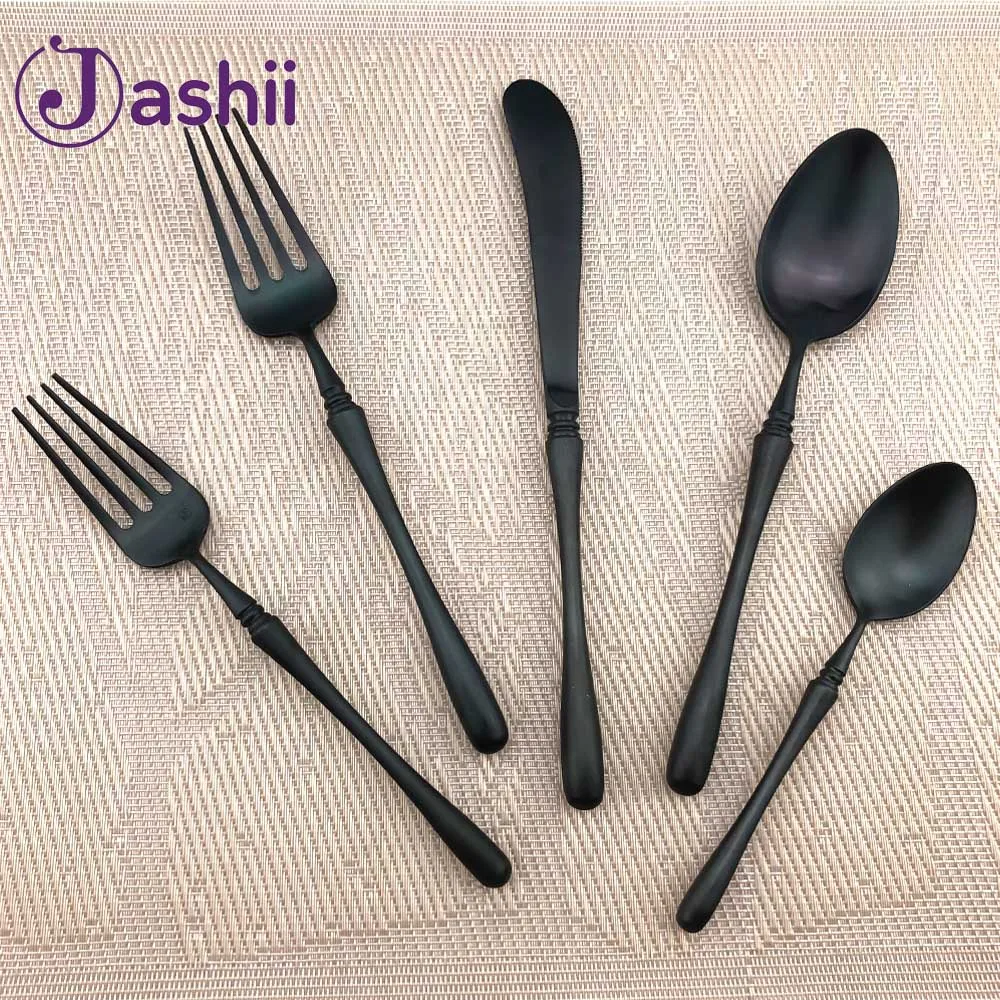

JASHII Matte Black Cutlery Set Stainless Steel Dinnerware Tableware Silverware Sets Dinner Steak Knife and Fork Drop Shipping