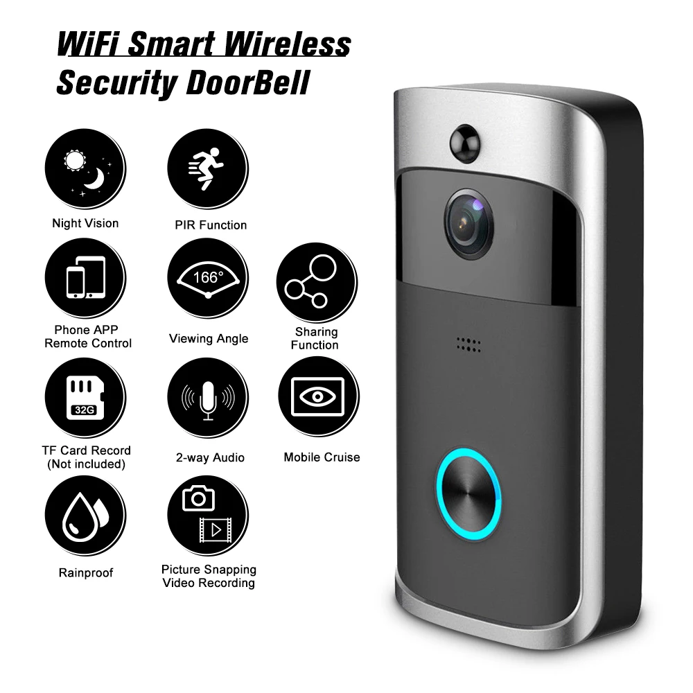 

WiFi Smart Wireless Security DoorBell HD 720P Visual Intercom Recording Video Door Phone Remote Home Monitoring Night Vision