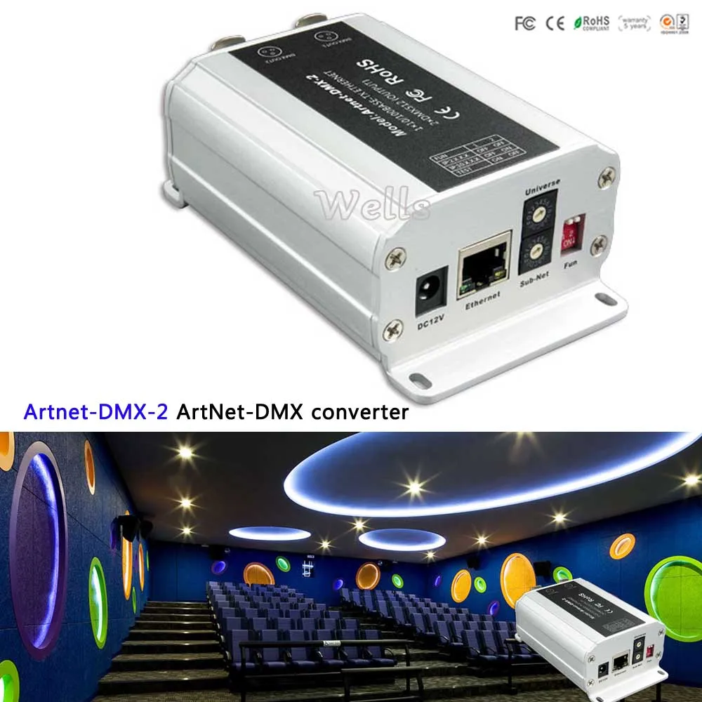 

fast shipping Artnet-DMX-2; DC12V ArtNet-DMX converter;ArtNet input;DMX 1024 channels output 512*2CH channels