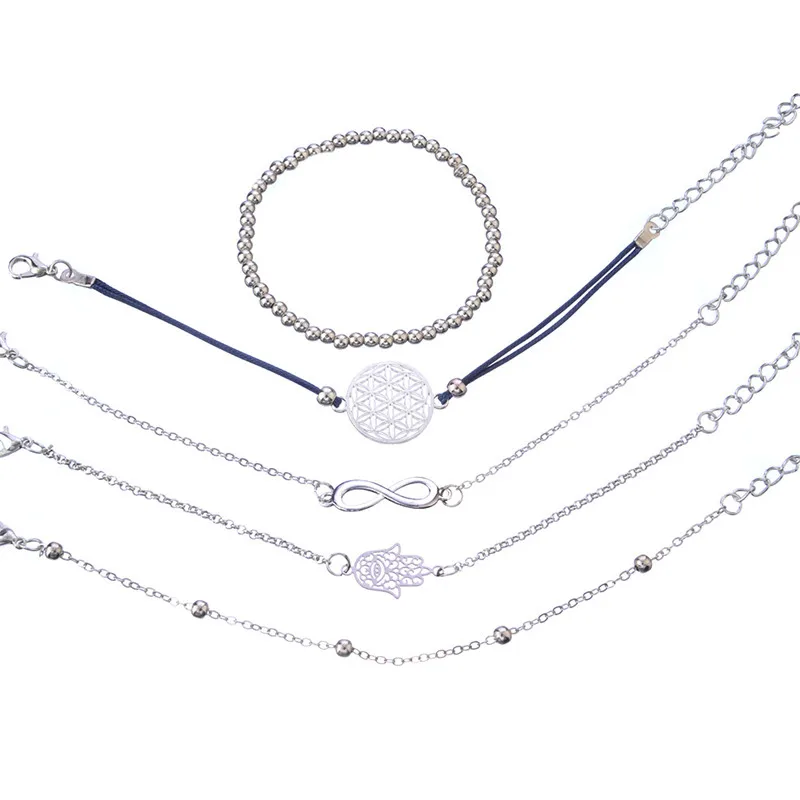 Mostyle винтажный богемский серебряный цвет, полые пальмовые браслеты, наборы для женщин веревочная цепочка, браслеты, бусы, ювелирные изделия, подарки