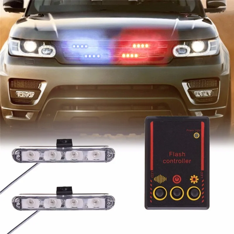 

12V Automobiles 2x4 Led Strobe Warning Police Light Car Truck Flashing Firemen Ambulance Emergency Flasher DRL Day Running Light