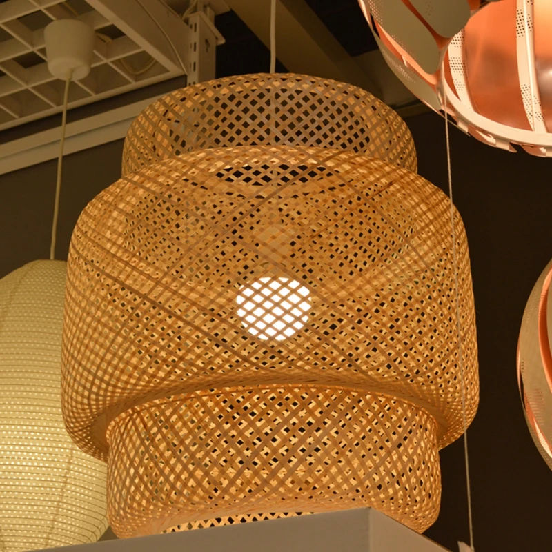 Novelty Japanese Style Hand Knitted Bamboo Pendant Lamp Modern Wood Decoration for Hotel Restaurant Cafe Bar Study Home Lighting (11)