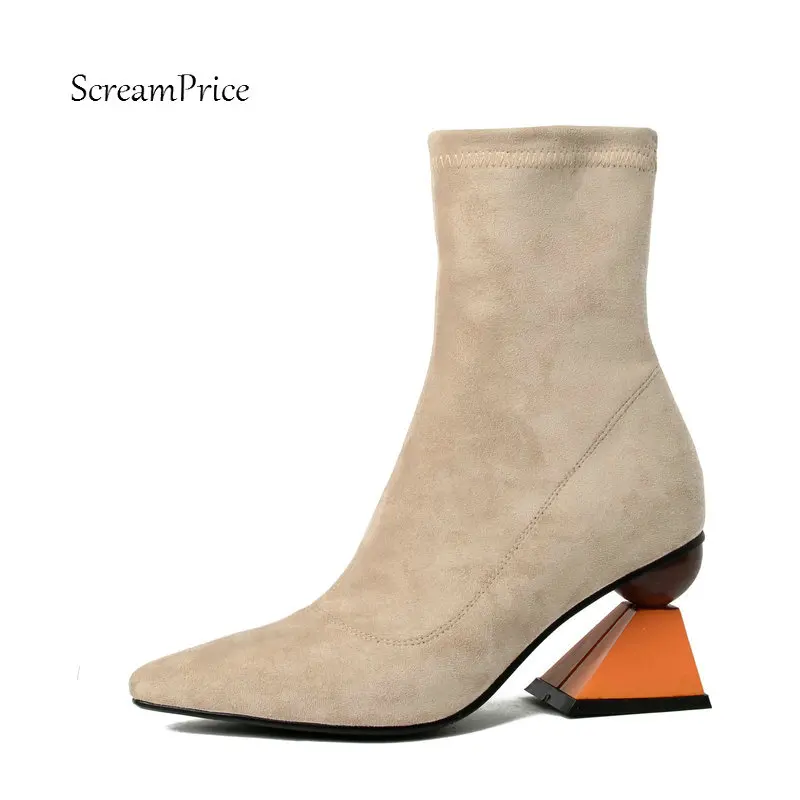 

Female Suede Strange Style Ankle Boots Fashion Zipper Pointed Toe Women Fall Winter Bootie Black Nude