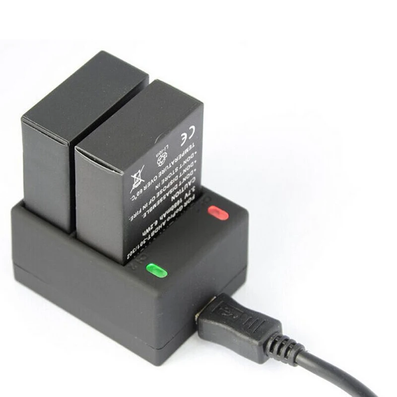 For Gopro Action Camera Accessories Double Charger With USB Cable For