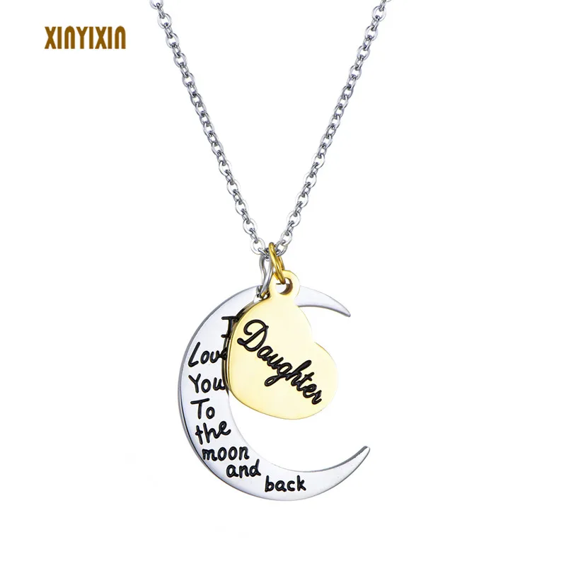 

Love Letter to Mama Daughter Stainless Steel Necklace for Women Gold Silver Moon Heart Pendant Necklace 2019 Fashion Jewelry New