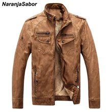NaranjaSabor зимние мужские Куртки из искусственной кожи внутренний флис теплый мужской мотоцикл бизнес Стенд воротник пальто для мужчин s брендовая одежда