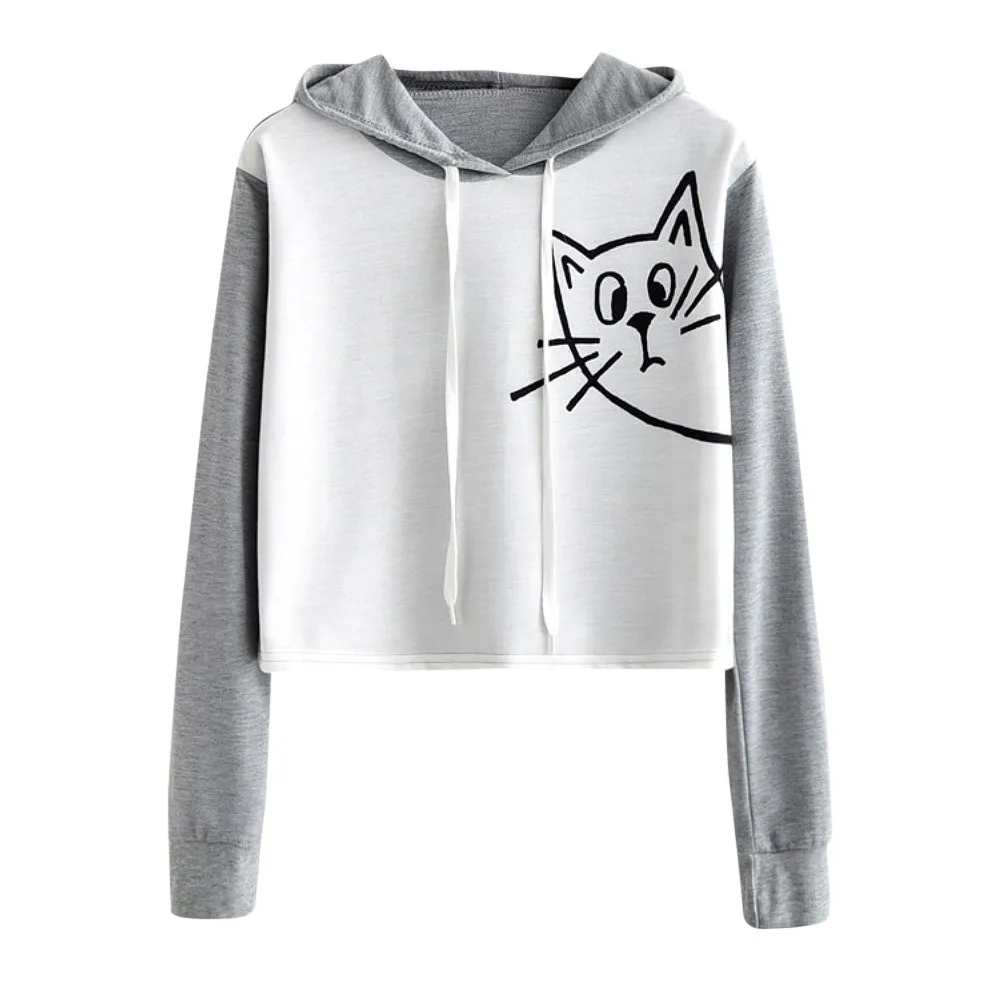 Telotuny Autunm hot Cat hoodies women cartoon print sweatshirt women hoodies womens cotton short sleeves moleton feminino AG 07