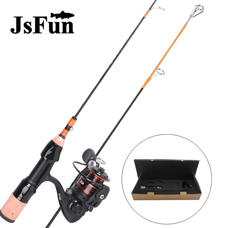 Fishing Rod Combo Portable Carbon Fishing rod 52cm Winter rod 2 section+ spinning Reel Ultralight Ice Fishing Pole Set FG155