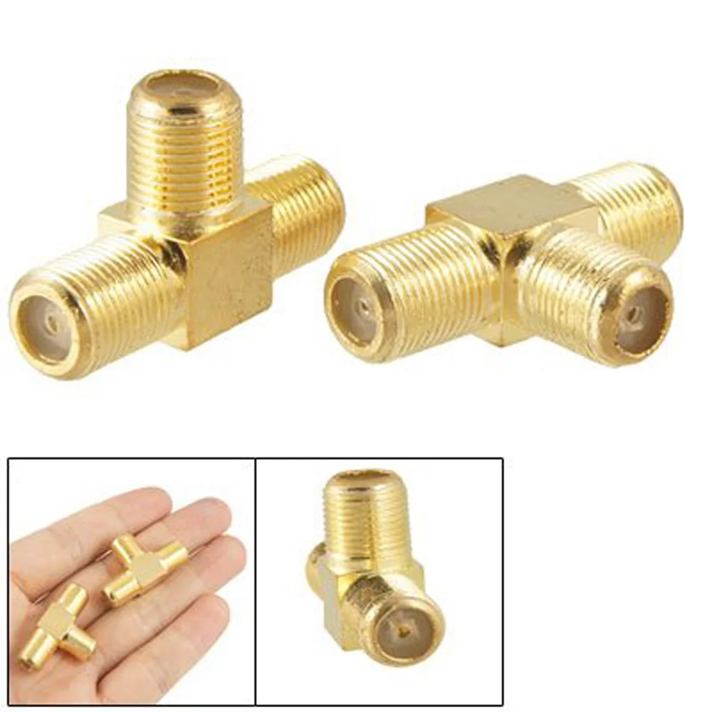 

WSFS Hot Sale 2pcs F Female to Two F female Jack Triple T RF Adapter Connector 3 Way Splitter