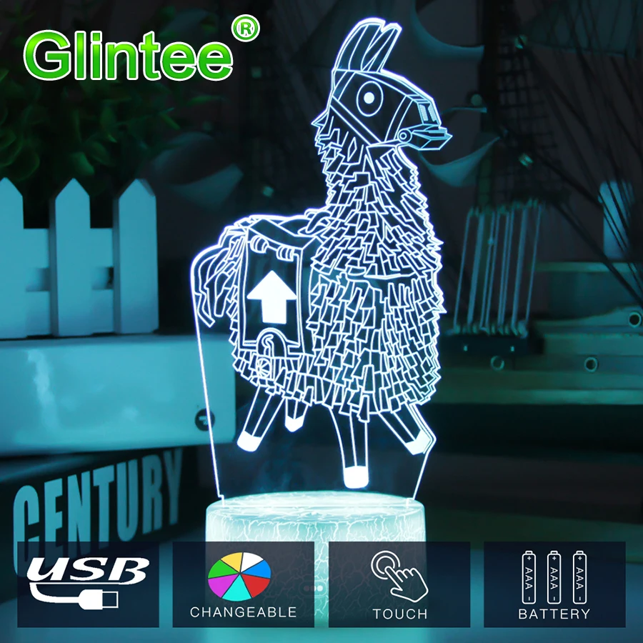 Fortnit Llama 3D Lamp Touch Switch Poke lamps Alpaca Crystal RGB Crackle Base Night Light for Birthday Holiday Christmas Gift Fortnit Llama 3D Lamp Touch Switch Poke lamps Alpaca Crystal RGB Crackle Base Night Light for Birthday Holiday Christmas Gift