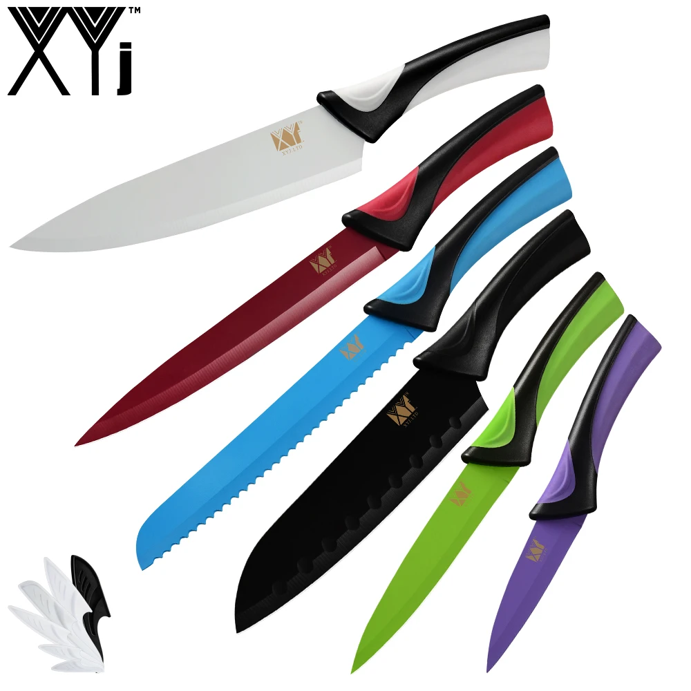 

XYj Kitchen Knife Set 6pcs Stainless Steel Chef Knives Non-stick Paint Blade Bread Slicing Santoku Utility Paring Cooking Tools