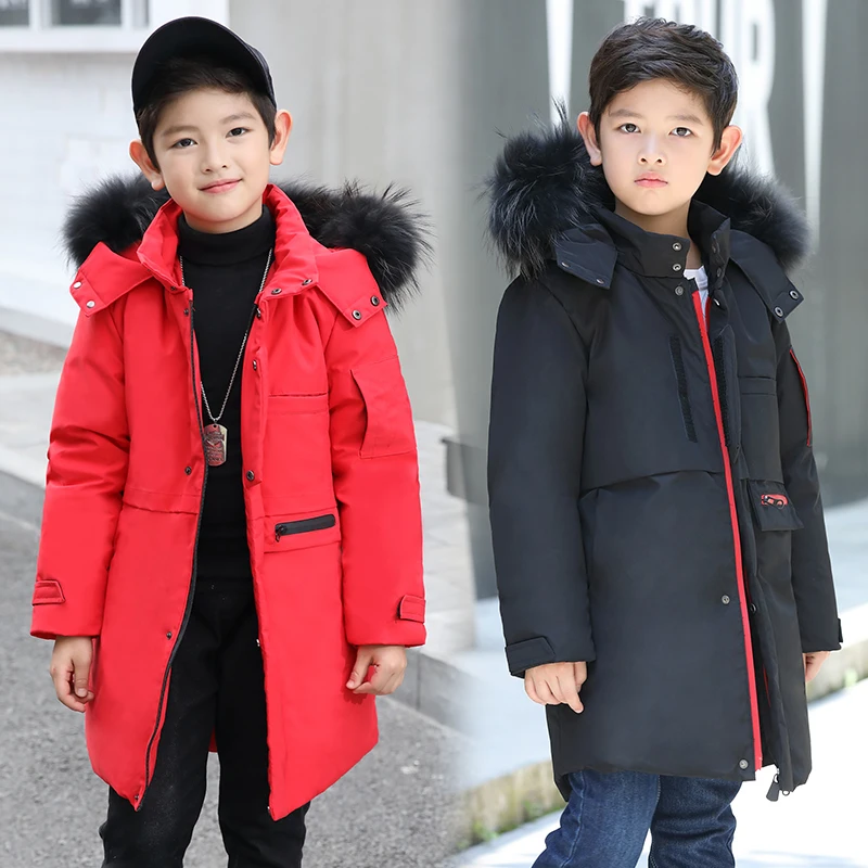 

2019 Kids Winter Jacket Children Duck Down Coats Parkas Fur Boy Outerwear Warm Boys Thick Down Jacket -30 Degree 130CM-170CM