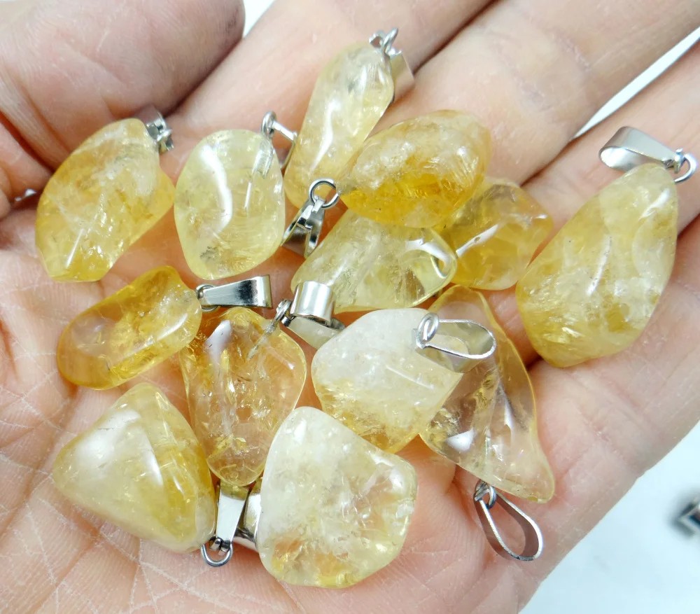 

Wholesale 2018 hot selling Natural Stone Citrines Irregular shape charm Pendant Women Jewelry Making Necklace Free shipping24Pcs