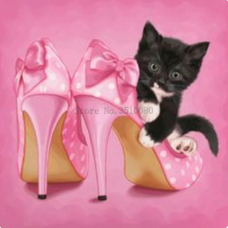 Cat on high heels room decor full Embroidery Pattern diamond 5D DIY paintings Cross stitch kits mosaic wall stickers RS1119 | Дом и сад