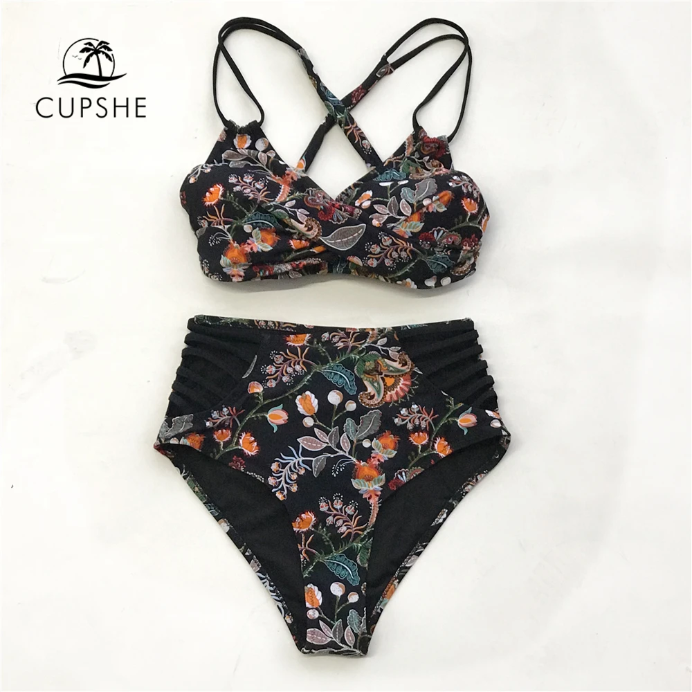 CUPSHE, Boho, с принтом, Крест Спереди, пуш-ап, бикини, наборы, для женщин, на шнуровке, на бретелях, два предмета, купальники,, для девушек, сексуальный купальник