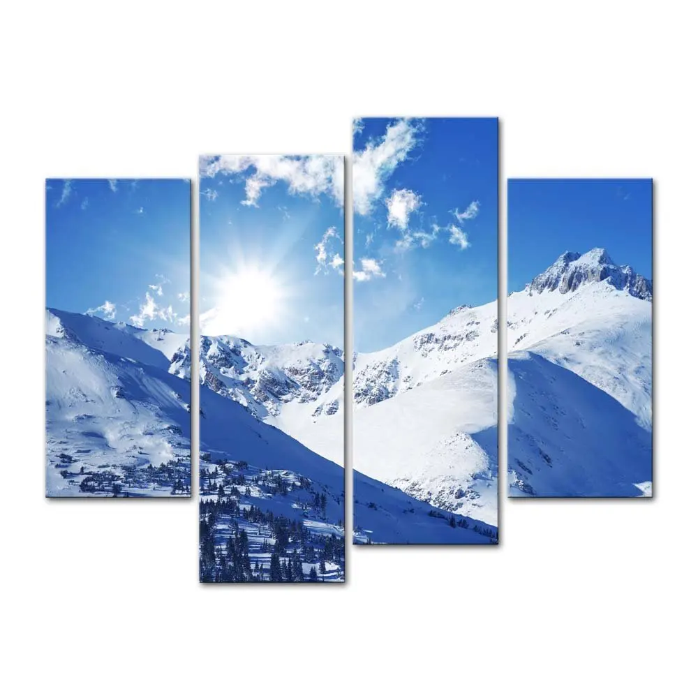 

4Piece Canvas Art Printing Beautiful snow mountain Painting Custom Canvas Print On Canvas Printing Wall Pictures Home Decoration