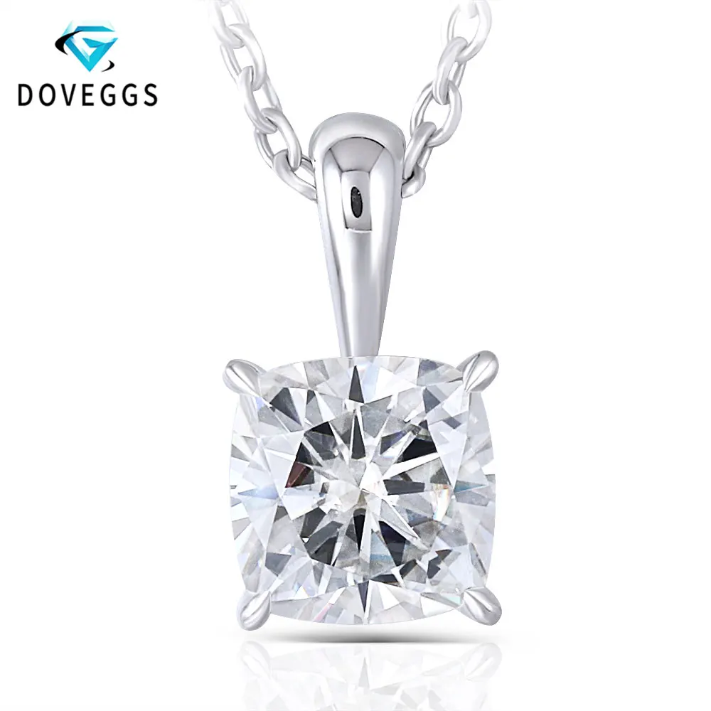 

DovEggs Simplicity Platinum Plated Silver 6mm Cushion Cut GH color Lab Grown Moissanite Pendant Necklace with Four Prong Setting