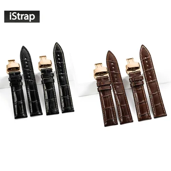 

iStrap 18mm 19mm 20mm 21mm 22mm Italian Calfskin Replacement Watch Band With Rose Gold Deployment Buckle Strap for Men Women