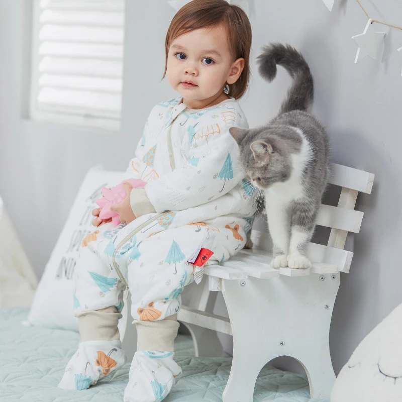 

Soft Breathable Sleeps for Newborns All Cotton Baby Sleeping Bag Pajamas with Socks Children Winter Envelope Sleep Sack for Kids