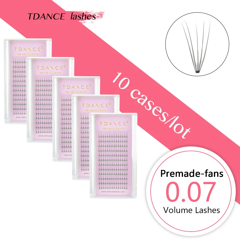 

TDANCE 10 PCS/LOT Short Stem Premade fans 3d/4d/5d/6d/7d Lashes Russian Volume Eyelash Extensions Faux Mink Lash Extension