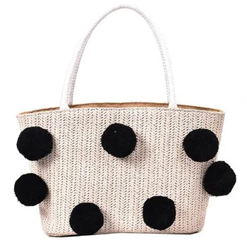 

Summer New Korean Straw Small Bag Handbag Color Hair Ball Cute Bag Beach Bag Handbag