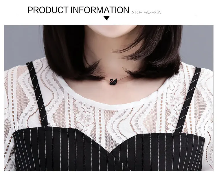 Summer Fake Two Pieces Dresses Women 2018 Fashion Striped Dress Lace Patchwork Robe Femme Short Sleeve Plus Size Vestidos Mujer (7)