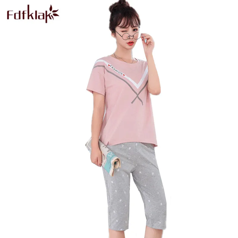

Fdfklak Cute student's sleepwear pajama set short sleeve summer pyjamas women print cotton women's pajamas nightwear pijamas