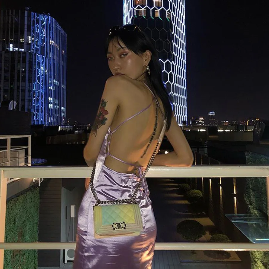 Летнее женское однотонное сексуальное Бандажное облегающее платье без рукавов с открытой спиной, повседневное Клубное фиолетовое платье-карандаш с разрезом Vestidos