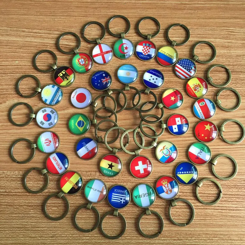 

6Pcs/lot Mixed Alloy Flag Keychain Cabochon Setting Pendant Key Rings