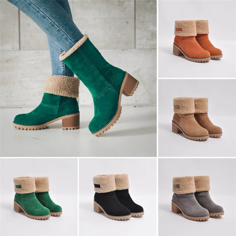 

Women's Ladies Winter Shoes Flock Warm cotton Boots Martin Snow Boots Short Bootie Women's solid suede plus velvet warm Boots