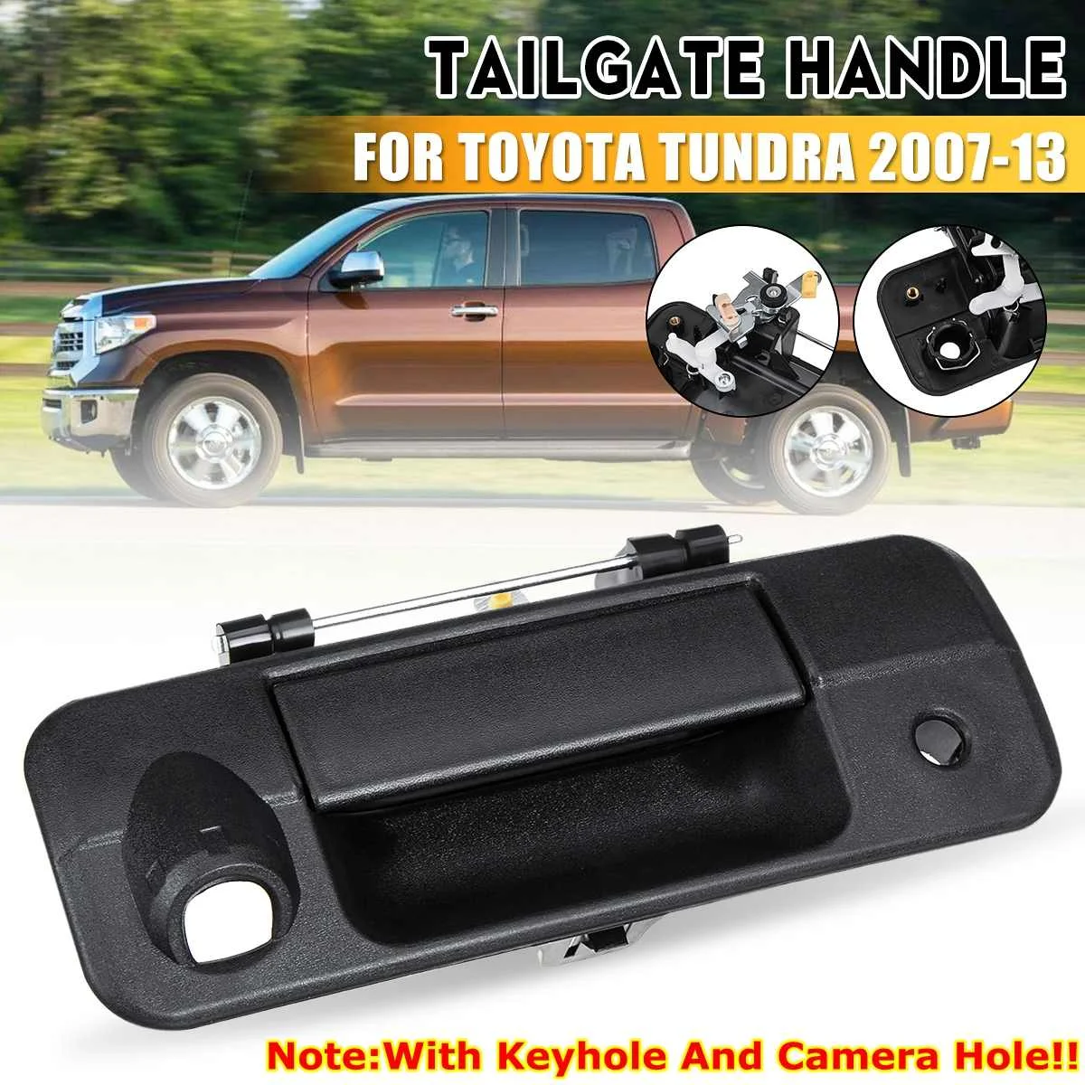Черная ручка багажника с замочной скважиной и отверстием для камеры для Toyota Tundra 2007 2008-2013 69090-0C050, 690900C050, 69090-0C051, 690900C051 - Цвет: with camera hole
