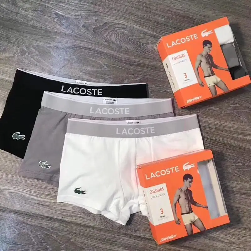 

2019 LACOSTE Original 100% Cotton Underwear Soft Close-Fitting Breathable Men's Four-Pointed Boxer Three Gift Box Men's Shorts