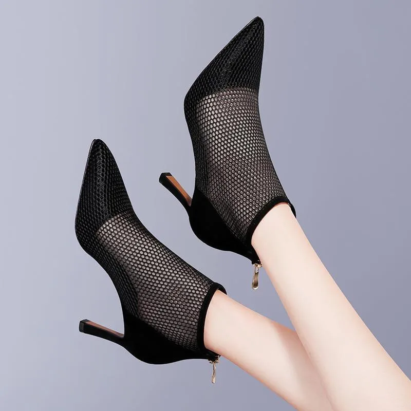 

PKSAQ 9cm New women summer high heels sexy pumps pointed toe black mesh pumps heels ladies bridal wedding shoes