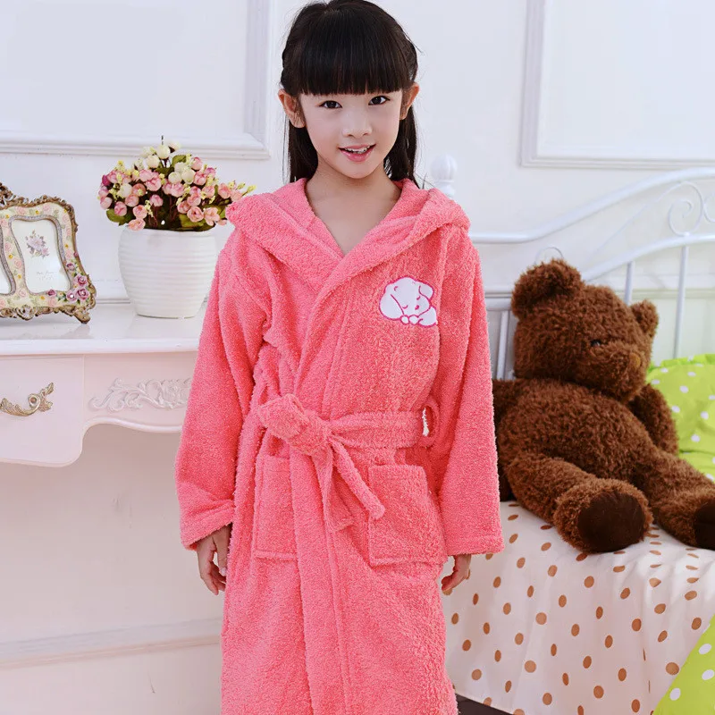 Terry Bathrobe Kids Hooded Bath Towel 3