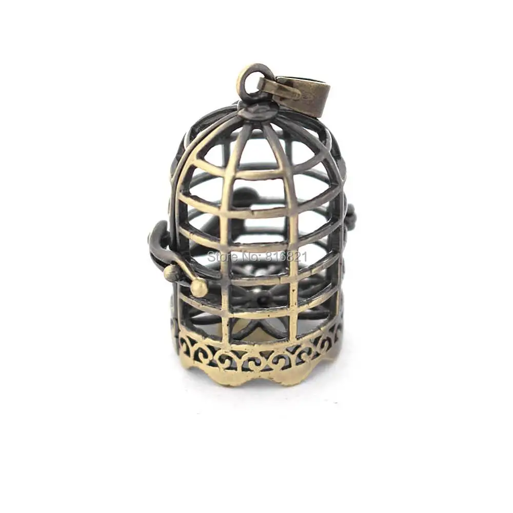 Vintage Filigree Bird Cage Locket Pendant Brass Metal Essential Oil Diffuser DIY Making Antique Bronze tone Brushed 35x20mm | Украшения и