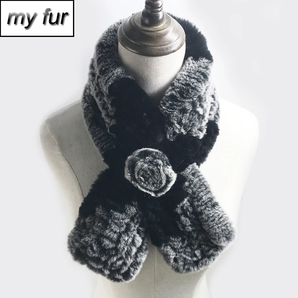

Hot Sale Women Real Rex Rabbit Fur Scarf Lady Warm Knit Genuine Rex Rabbit Fur Muffler 100% Natural Soft Rex Rabbit Fur Scarves