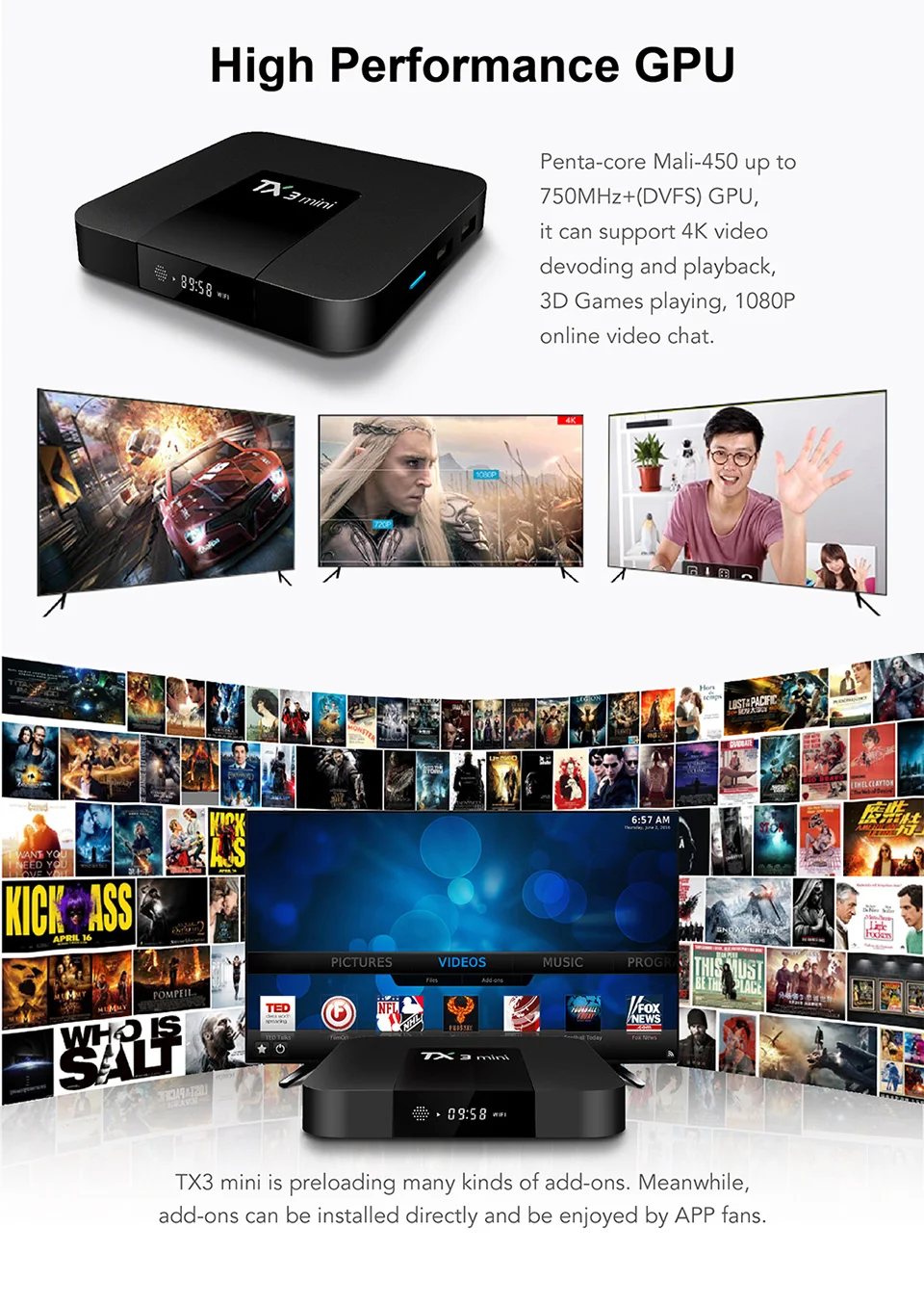 Оригинальный XGODY TX3 мини Smart ТВ Box Android 7,1 Nougat S905W 4 ядра 2G + 16G IP ТВ 4 K ТВ Media Player стример Netflix Youtube