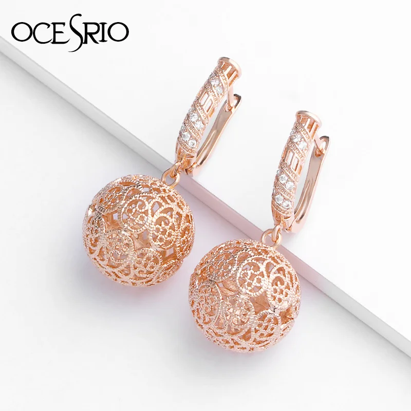 

OCESRIO Big Earrings for Women Zircon 2019 Ball Hollow Rose Gold Earrings 585 Wedding Gold 585 Jewelry pendientes ers-p87